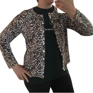 Karen Scott Leopard print cotton cardigan size medium
